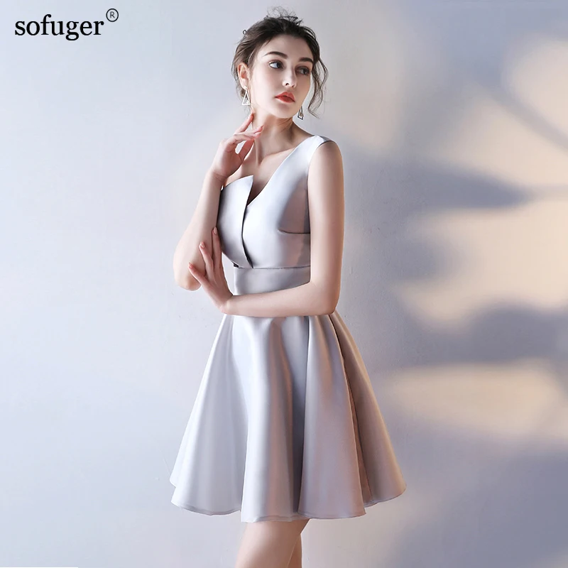 

2019 Grey A-Line Cheap Fashionable Special Occasion New arrival Customized Plus Size Real Photo One Shoulder Fast Shipping