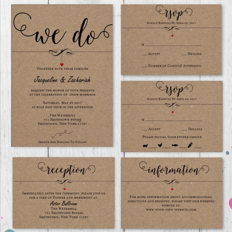 Customized Rsvp Cards With Return Envelopes Reception Cards Menu