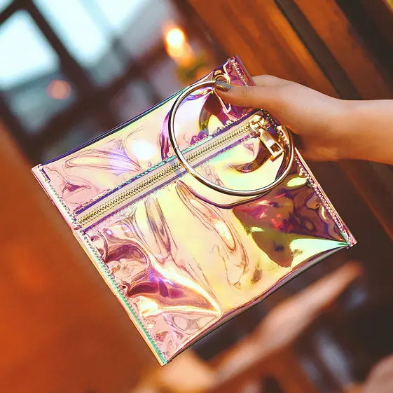 

2017 HOT Fun personalize Woman fashion fluorescence colour bag hardware made of EU standard high quality PVC handbag Laser bags