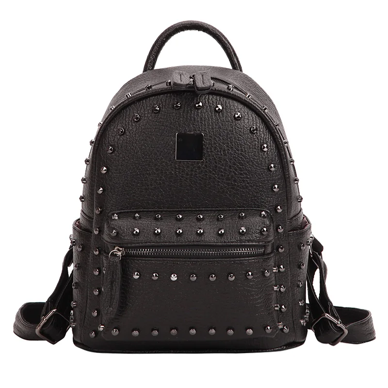 

2019 Women Shoulder Backpack Female Luxury Brand Desin Rivet Daypack Solid PU Leather Preppy Style Backpacks Mochila Feminina