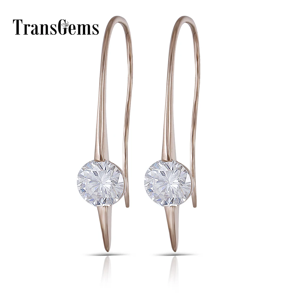 

Transgems 14K Rose Gold 1ct Carat Drop Earrings 6.5mm Colorless Clear Heart Arrows Cut Moissanite Dangle Earrings for Women