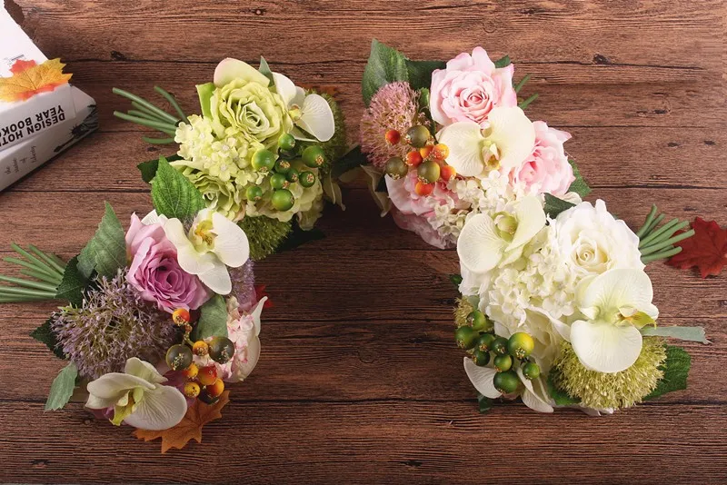 Silk flower wedding bouquet Rose Orchid Berry Artificial flowers fall vivid fake leaf wedding flower bridal bouquets decoration (4)