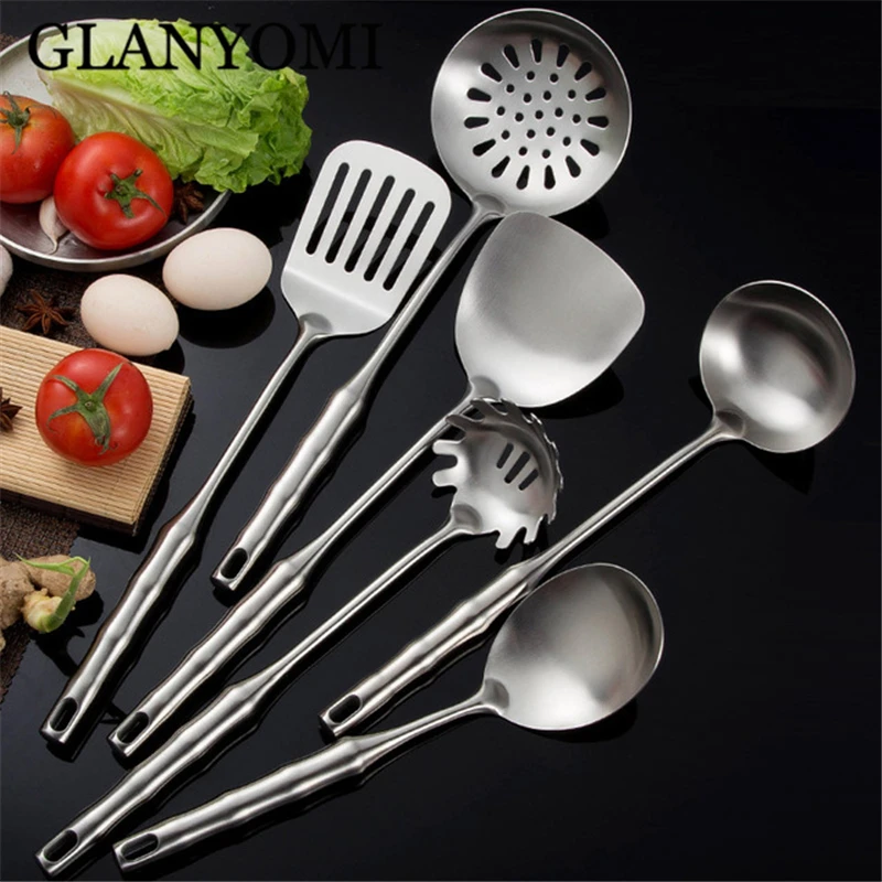 

6Pcs/Set 304 Stainless Steel Cooking Tool Sets Slotted Spoon Turner Pasta Server Kitchenware Kitchen Utensil Accessory Cookware