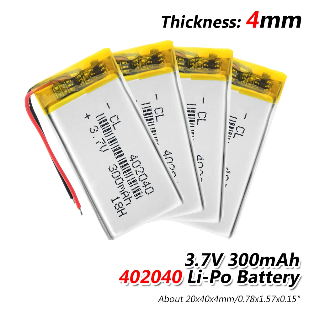 

1/2/4x New Li-ion Polymer Lithium Battery 3.7 Voltage V 402040 300mAh 40x20x4mm Li-polymer Battery With Pcb Safe Charging Module