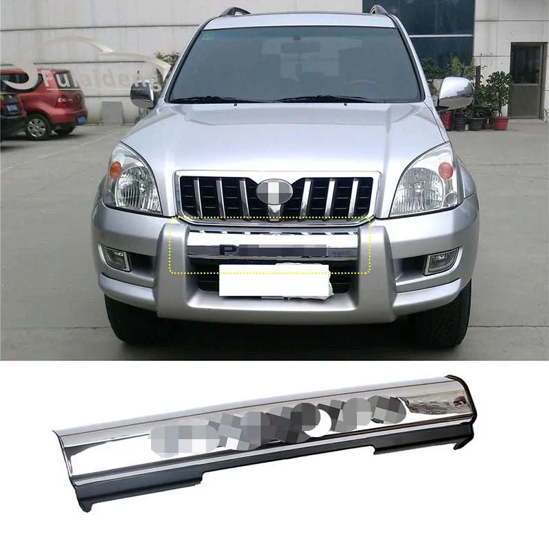 

For Toyota Prado FJ120 2003 04 05 06 07 08 2009 ABS Chrome Front bumper trim cover Decorative strips Car Styling Accessories 1pc