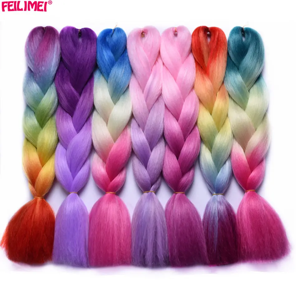 Feilimei Ombre плетеные волосы 24 дюйма 100 г большие синтетические косы серого