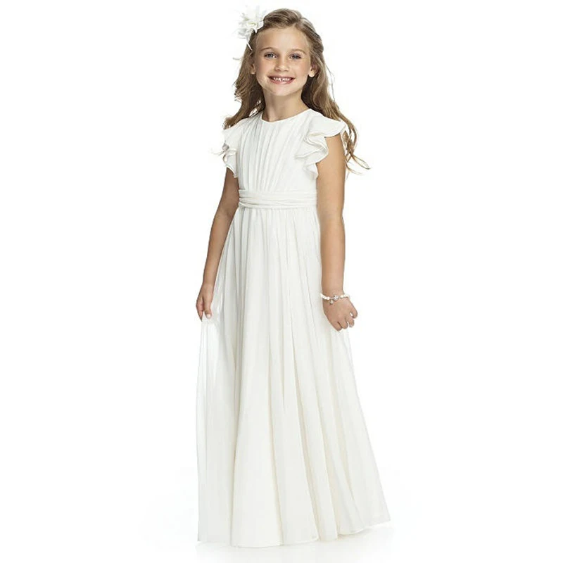 

Chiffon Cheap Vintage Teens Lotus Leaf Flare/Trumpe Sleeves Long Formal Party Dresses Flower Girl Dress Kids Girl Summer Clothes