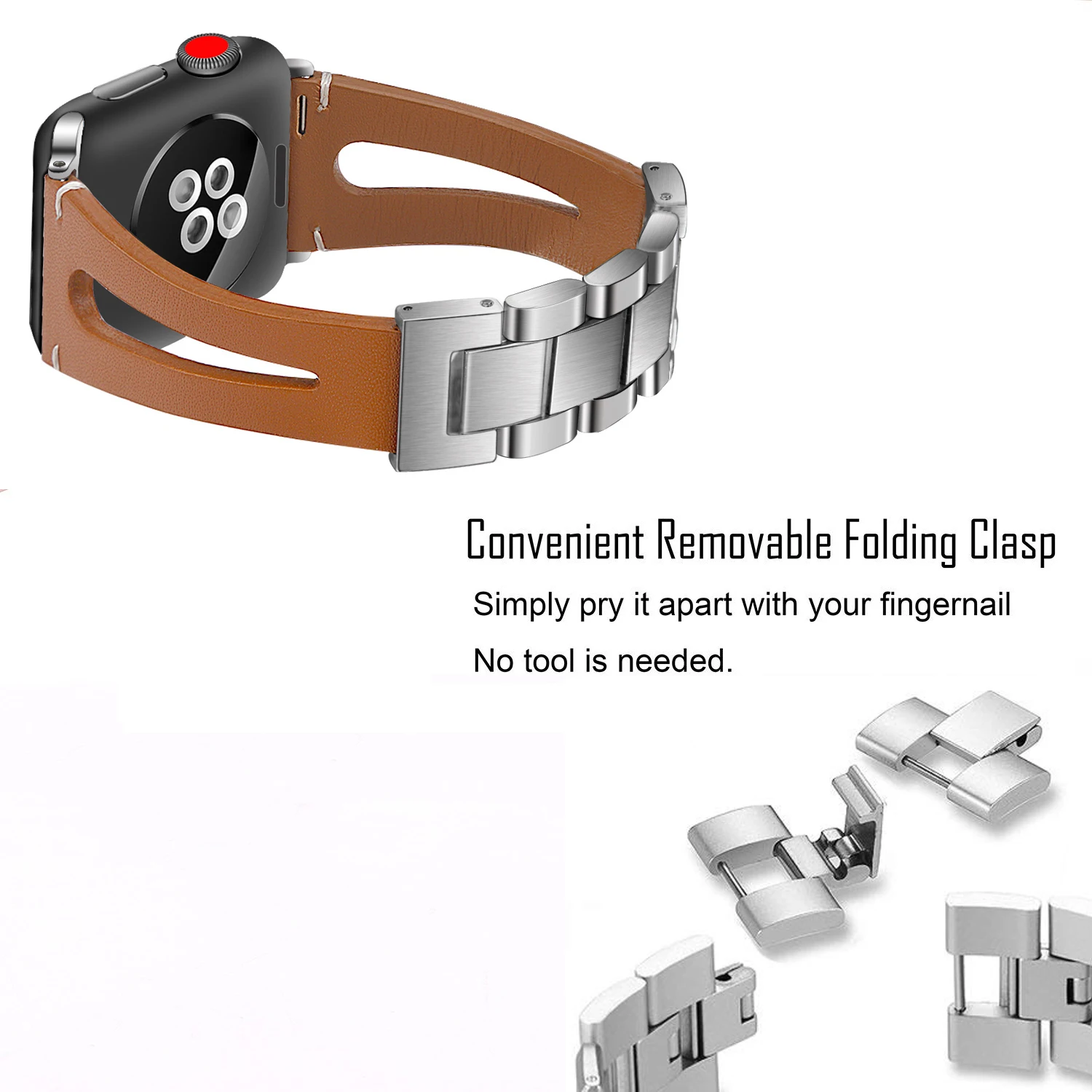 JANSIN Genuine Calf Leather watch band for Apple Watch Bands 38mm 42mm 40mm 44mm Bracelet for iWatch Series 4 3 2 1 women/Men JANSIN Genuine Calf Leather watch band for Apple Watch Bands 38mm 42mm 40mm 44mm Bracelet for iWatch Series 4 3 2 1 women/Men