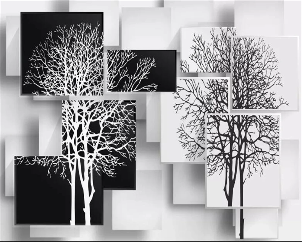 Обои beibehang для стен 3 d behang фотообои простое черно белое дерево 3D фон телевизора
