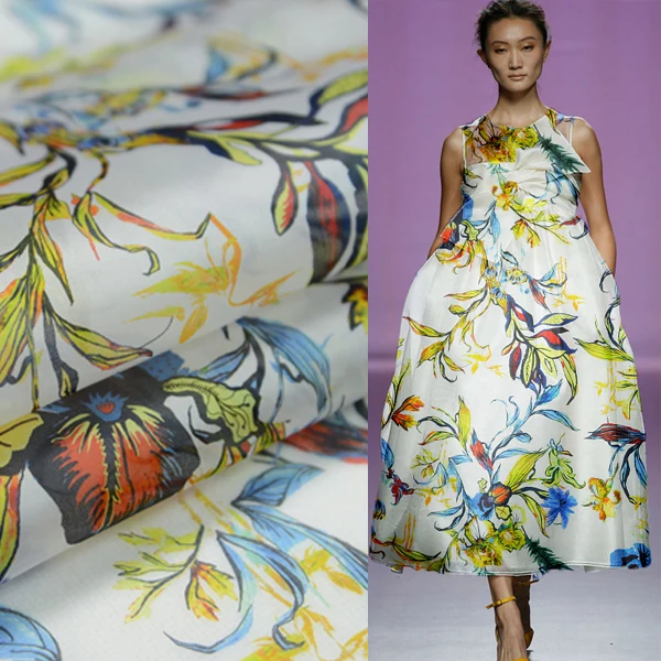 

Floral print 100% pure silk organza silk fabric 55" width for wedding 10momme 55" width by yard,SOZ043