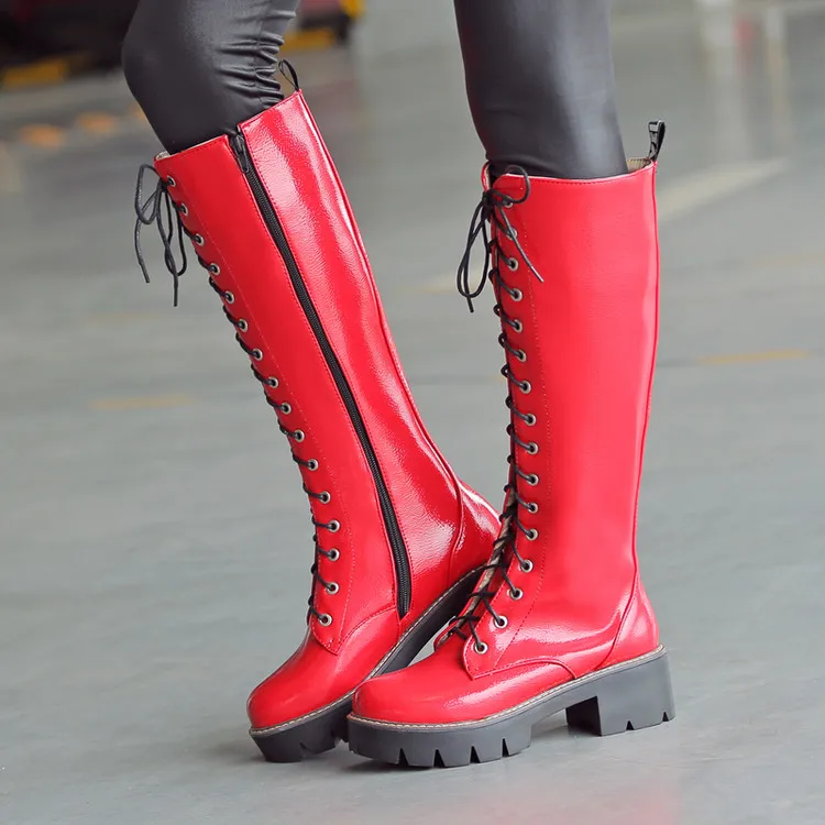 rot Kappe Schwarzes 34 silber Pxelena Heels Schuhe Plus 2018 Gothic Kniehohe Collegiate Elegante weiß Neue Größe Chunky Stiefel Runde Reiten Ritter Punk 43 Rom qUvn4w1Rq