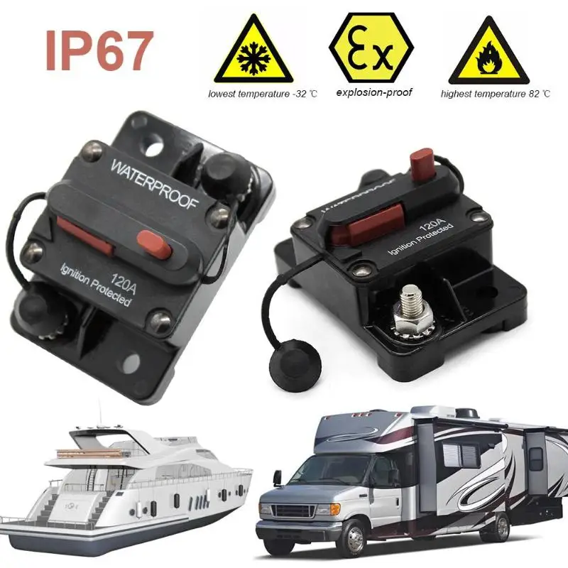 

120A Switchable Manual Reset Circuit Breaker IP67 Waterproof F433-120A for Marine Boat RV Electric Protection Auto Accessories