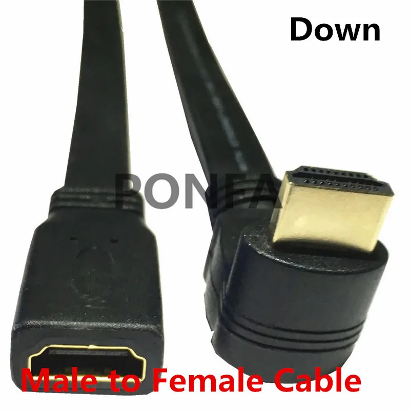 90 градусов вверх угол и вниз Угловой HDMI мужчин и HDMI типа A мужчин и женщин плоский кабель удлинитель 30 см 1 фут 1,4 в - Цвет: Male to Female Down