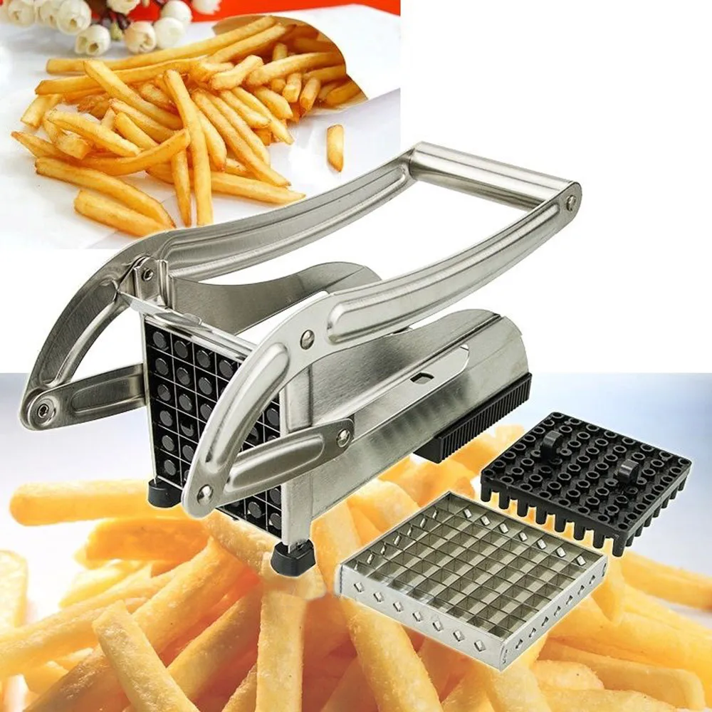 

2017 New Stainless Steel French Fry Cutter Potato Vegetable Slicer Chopper Dicer 2 Blades