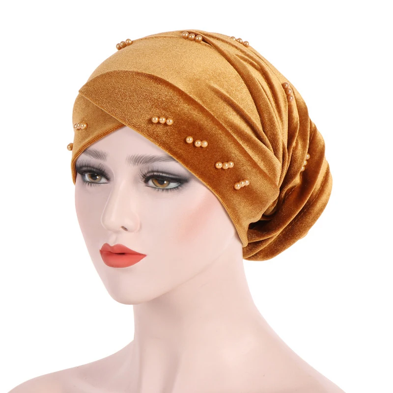Африканский стиль мусульманский тюрбан Индия шапка аксессуары для волос Модные женские Бусы Плетеный платок на голову Бандана тюрбан обертывание шапка шарф - Цвет: Color 6