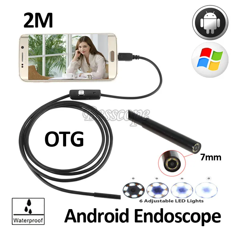 7mm OD Android USB Endoscope Camera 2M Flexible USB Snake Camera