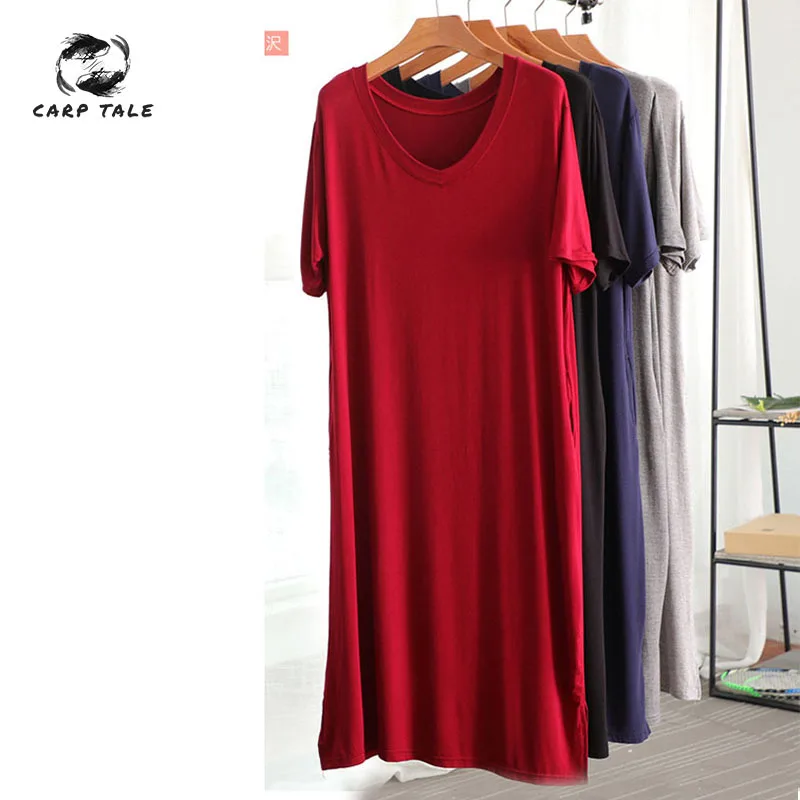 

CARP TALE 2019 Summer dress women dress Short Sleeve casual Loose Solid dress V-neck vestidos de festa robe femme ete
