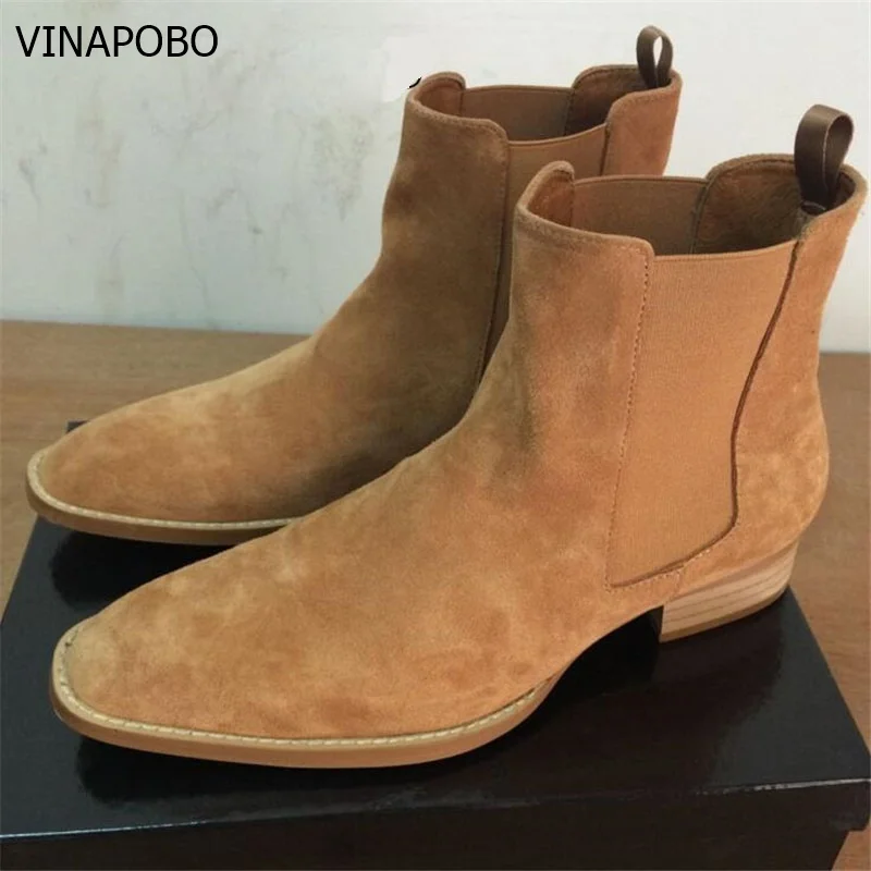 2018 Kanye West Chelsea Boots Genuine Leather High Quality Vintage Men