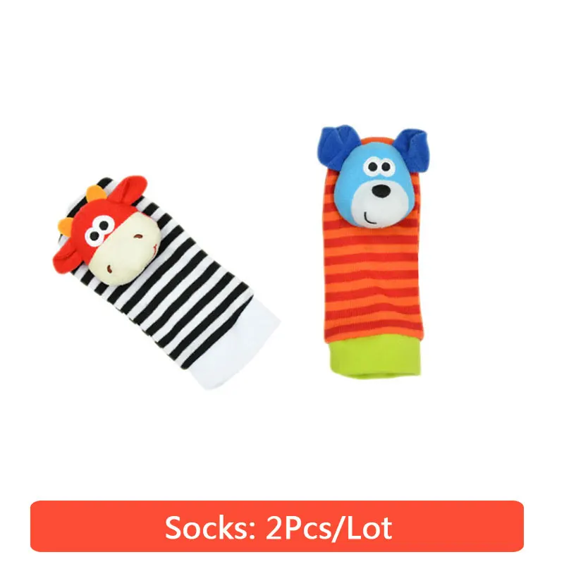 Детские игрушки для детей 0-3 лет, детские погремушки игрушки, носки с животными, ремешок на запястье+ погремушка, детские носки для ног, детские носки с ремешком на запястье - Цвет: 2Pcs Socks