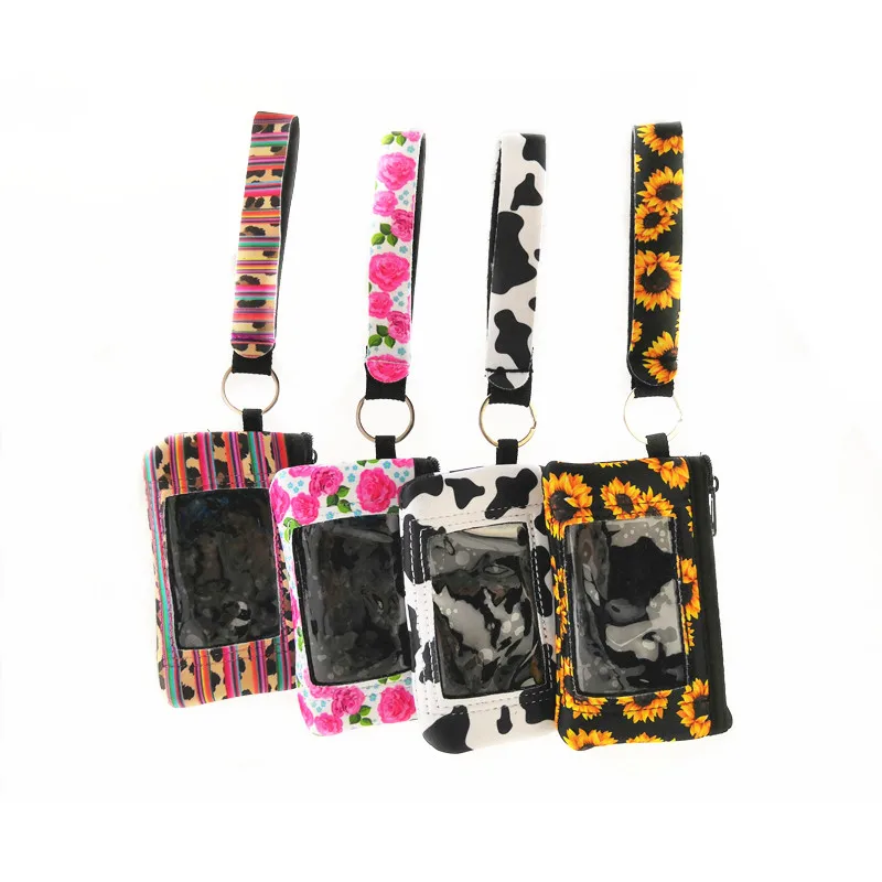 

100pcs/lot New arrival 4 Style Neoprene card Pocket Mini Neoprene woman Handbag with PVC window
