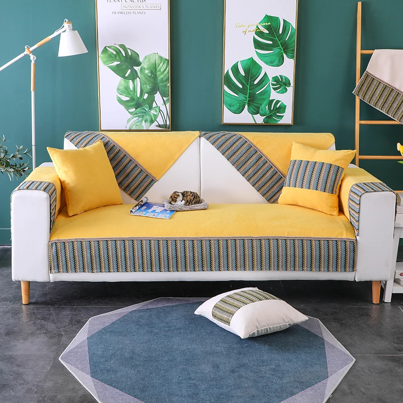 

Striped sofa cover with Short plush slip Non-slip couch cover washable 4 seasons universal funda sofa covers for living room
