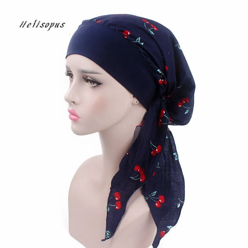 

Helisopus 2019 Fashion Women's Vintage Wide Band Elastic Cotton Cap Head Wrap Cap Ladies Night Sleeping Cap