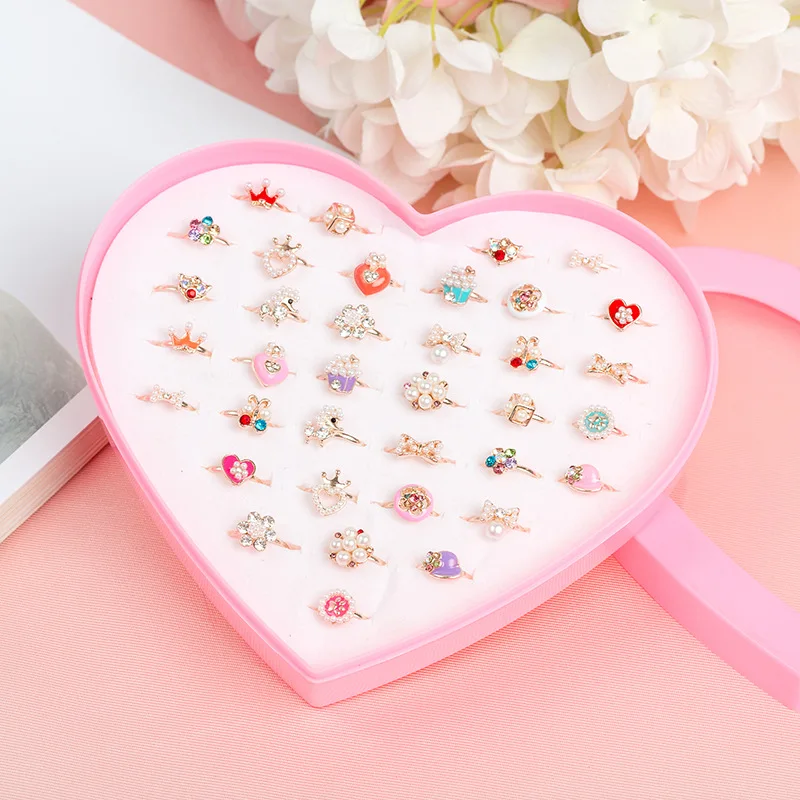 36PCS Flashing Bumpy Rings , Cute boxed ring Children's pearl alloy