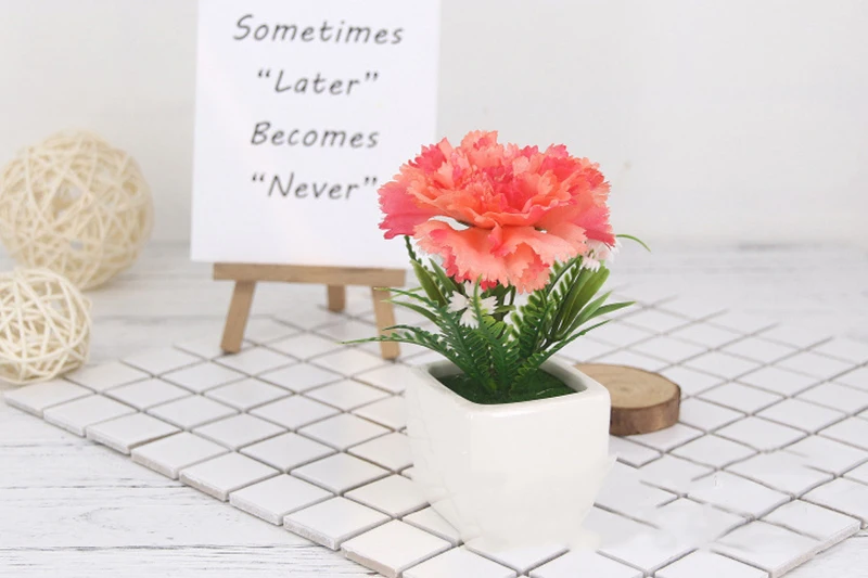 Flone Silk Carnation Flower Bonsai Fake Flowers Potted Artificial Flower Small Potted For Home Living Room Garden Decoration (8)