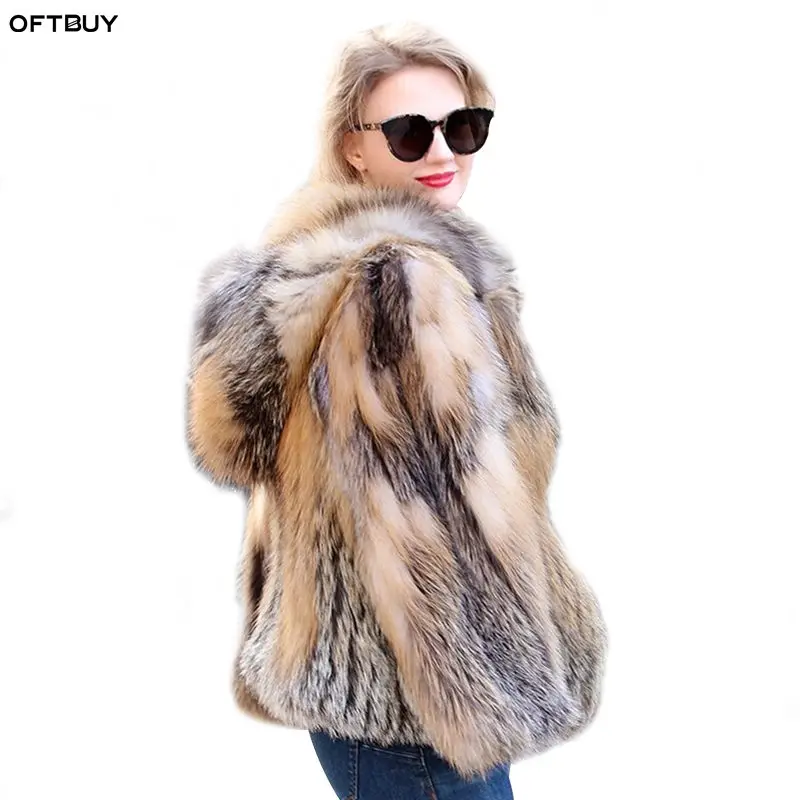 Женская Повседневная парка с меховым капюшоном OFTBUY золотистая Толстая теплая