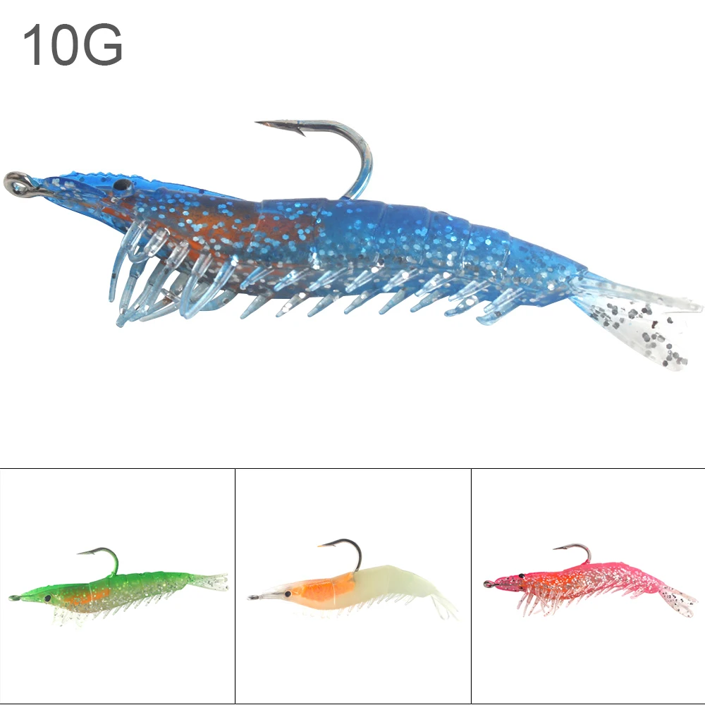 

1pc 9cm 10g Colorful Soft Shrimp Fishing Lures Luminous Prawn Bait Built-in Lead Hook with 4 Colors Optional