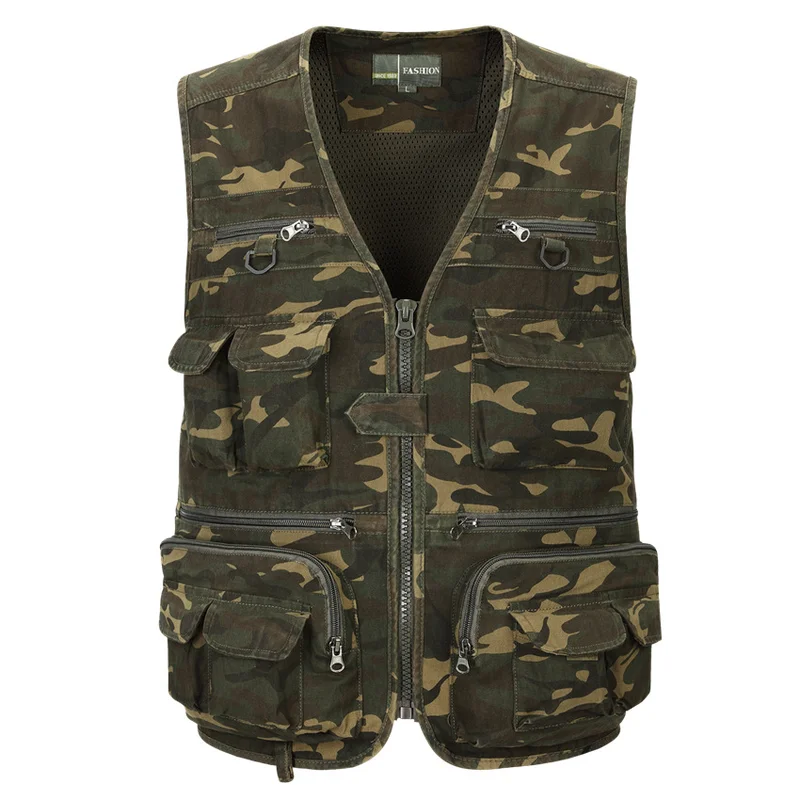 

Multi Pocket Camouflage Vest Men Casual Travel Waistcoat Cotton Fish Sleeveless Jacket Camo Caza Vest Straight Clothes