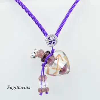 

12 Constellation LOVE Heart Glass Essential Oil Pendant Color MINI Perfume Necklace Fashion Jewelrys 5pcs/lot DC284