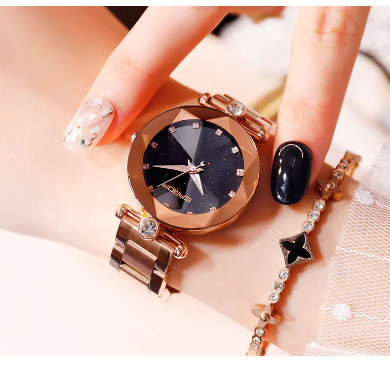 

montre femme 2018 Creative Rhinestone Women Watches Rose Gold Bracelet Casual Quartz Ladies Watch Luxury Female Waterproof Clock