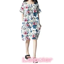 2018 New Short Sleeve Loose Dress Women Vintage Midi Sexy Dress Summr Floral Print Dress Vestidos Plus Size S-5XL Laipelar trendy short sleeve floral print women s dress for women