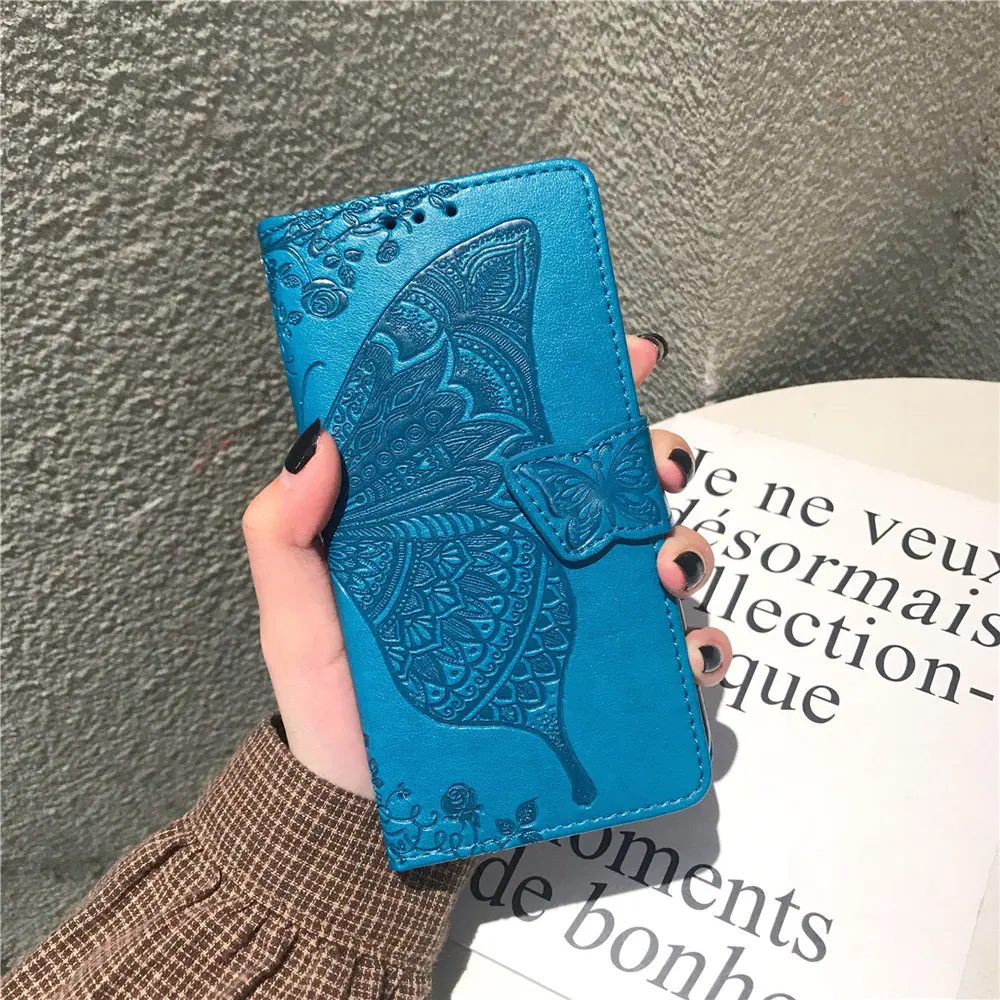 Butterfly Flower Embossed Book Leather Phone Case for Samsung Galaxy J4 Plus J6 2018 J2 Core Note 9 Flip Wallet Cover With Strap
