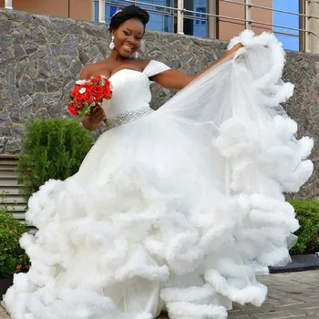 

Sweetheart Cap Sleeves Ballgown Wedding African Dresses Tulle Vestido De Noiva Bridal Wedding Gowns