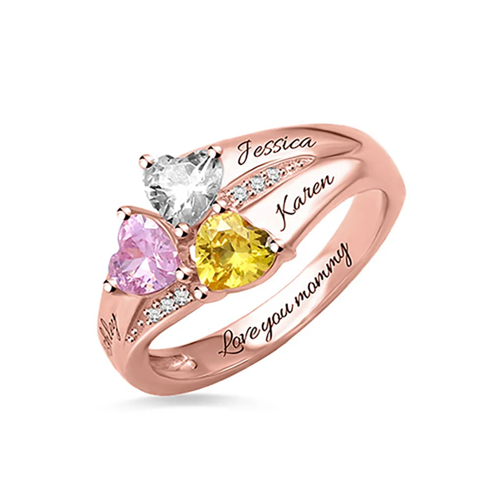 

Sweey Dropshipping Custom Heart Birthstone Engraved Names Ring Personalized Silver Gold Rose Gold Ring Valentine Birthday Gift