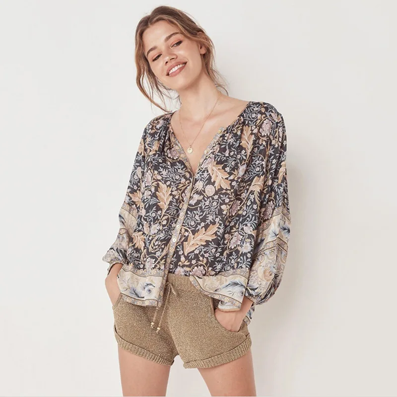 

Beach Dresses Swimsuits Tunic Covered Woman Beachwear Women Swimsuit Bathing Suit 2019 Summer New Loose Printed Long Sleeve Neck
