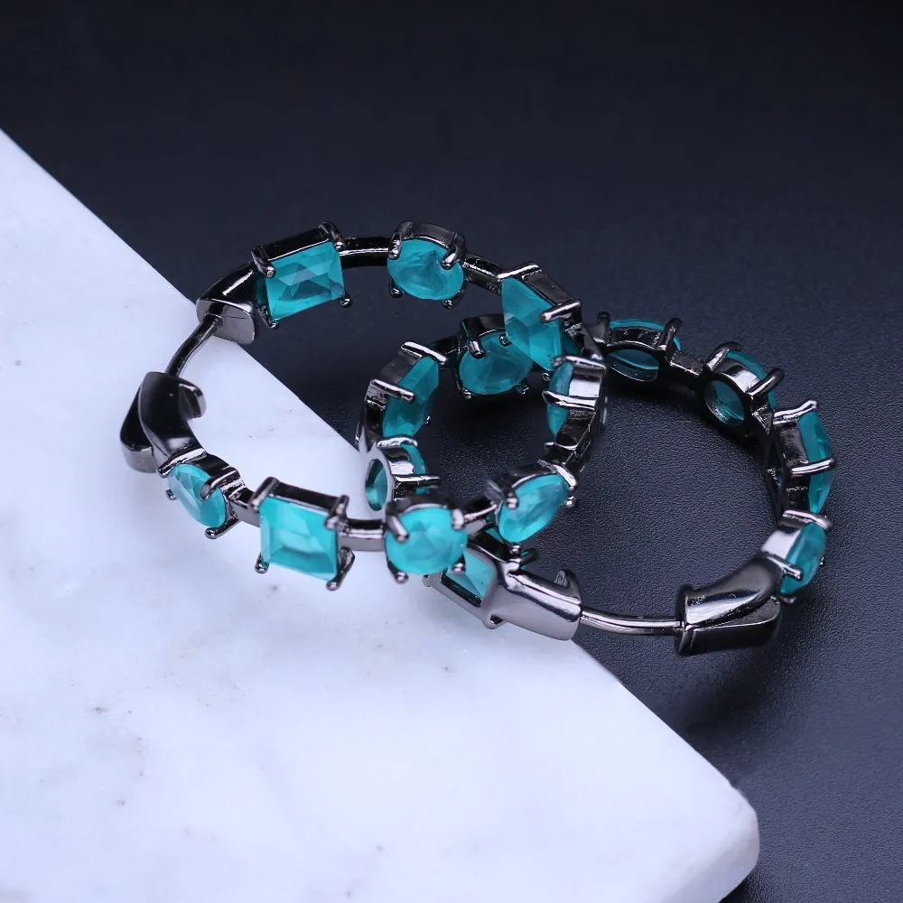 

Trendy Light Blue Stone Hoop Earring Round Shape Large Circle Earrings for Fashion Women Jewelry Party Gift EFX008732