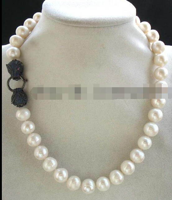 

N freshwater pearl white near round 12-13mm necklace 18" nature Discount AAA
