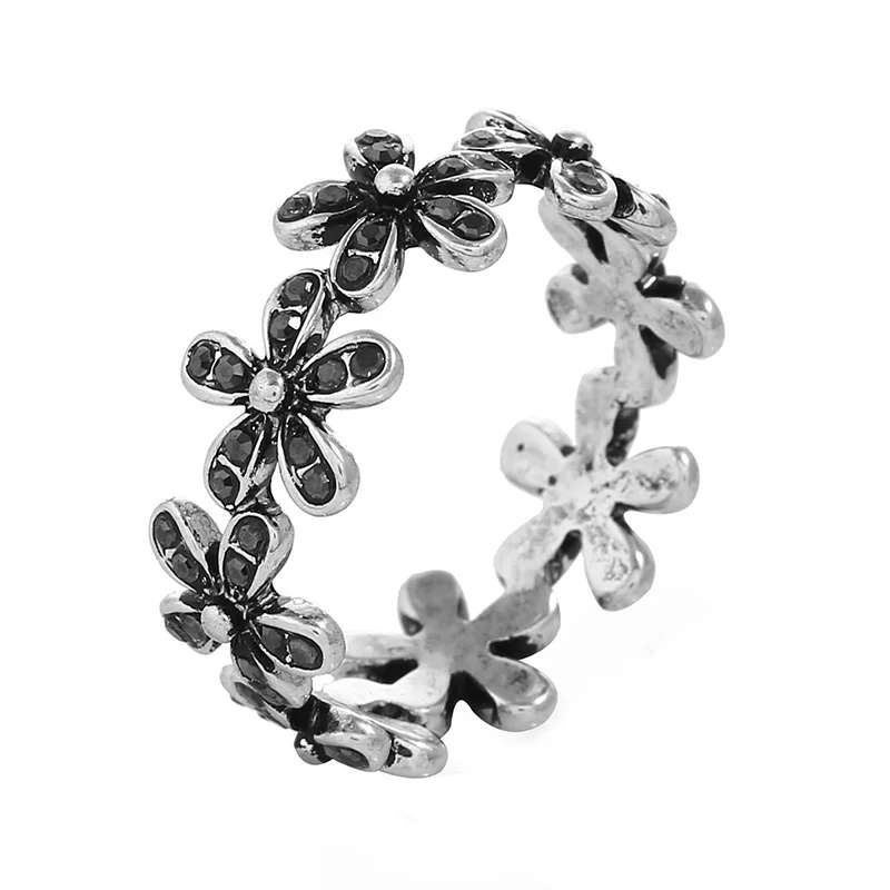 K's Gadgets Vintage Flower Silver Plated Rings For Women Rhinestone Cubic Zirconia Hand Open Finger Ring Party Jewelry Anillos |