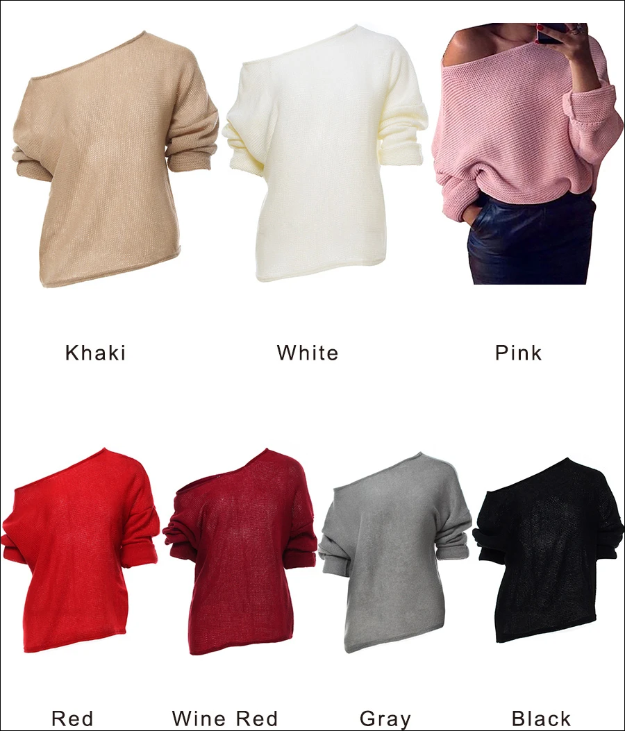 Gladiolus 2018 One Shoulder Sexy Women Autumn Winter Sweater Long Sleeve Loose Casual knitted Pullover Jumper Sweater Women Tops (24)
