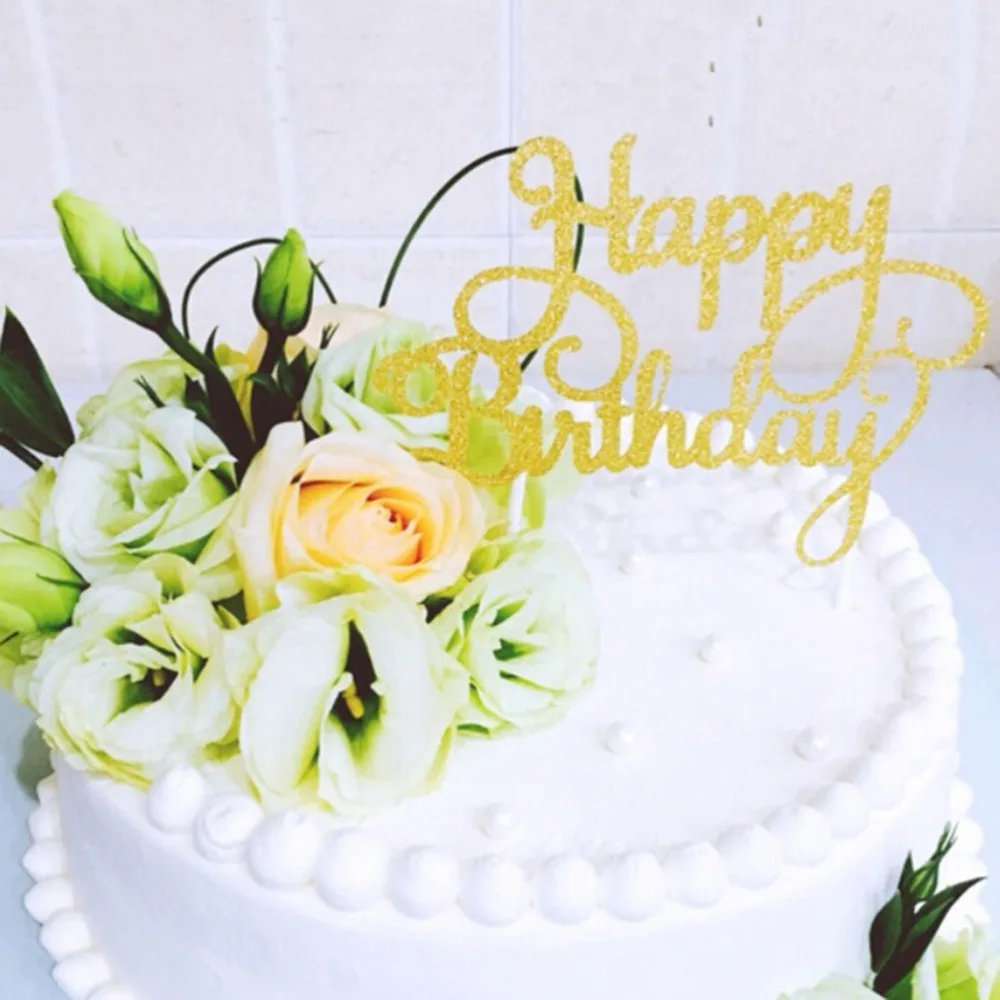 

Gold Happy Birthday Cake Topper Topo De Bolo Wedding Cake Stand Birthday Party Decorations Kids Centerpieces