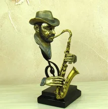 Reminiscent Pub Saxophone Player Bust Handmade Resin Street Musician Sculpture Ornament Craft for Home Decor and Souvenir Gift