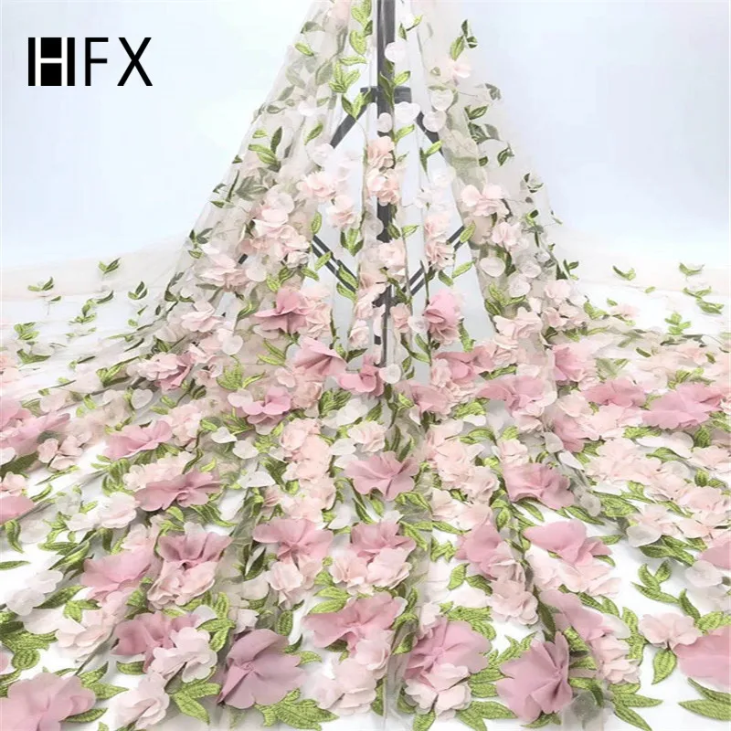Розовая 3D кружевная ткань высокого качества сетка вышивка аппликация 3D цветок тюль нигерийские кружевные ткани F462-1
