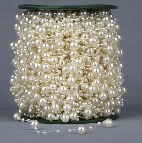 48ft Half-Round Faux Pearl Garland Roll - 10mm Flat Back Craft Pearls For Wedding, Christmas & DIY Decor (Ivory)