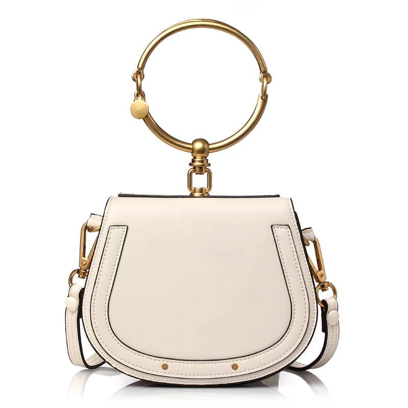 ALNEED, роскошная женская сумка, брендовая сумка на плечо, половина Сумочка с изображением Мун, модная сумка через плечо, натуральная кожа, кошелек, кольцо, женская сумка - Цвет: Round White