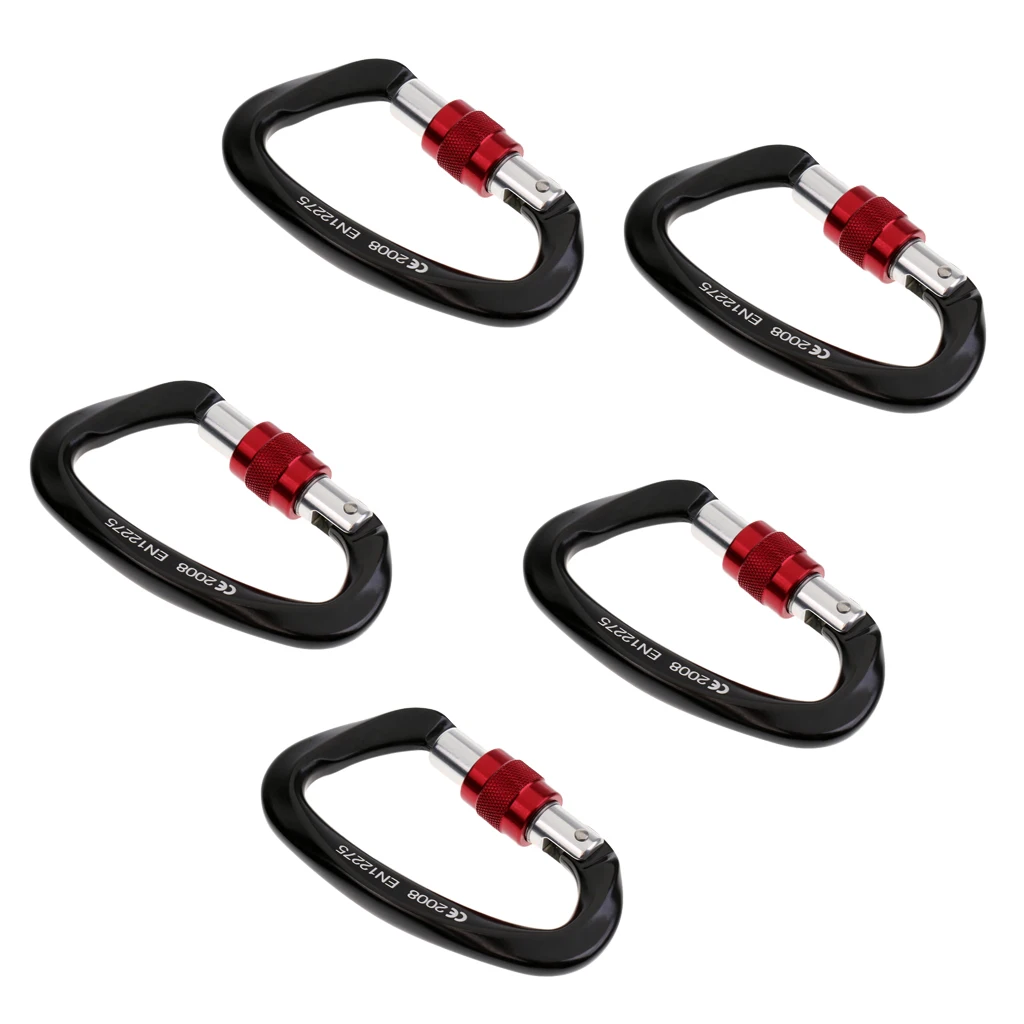 5 Pieces CE Heavy Duty 25KN D Carabiner Rock Climbing Tree Arborist Mountaineering Downhill Abseiling Fall Protection Equipment