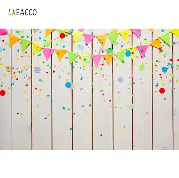 

Laeacco Photo Backgrounds Colorful Flag Ribbons Wooden Floor Baby Birthday Party Photography Backdrops Photocall Photo Studio