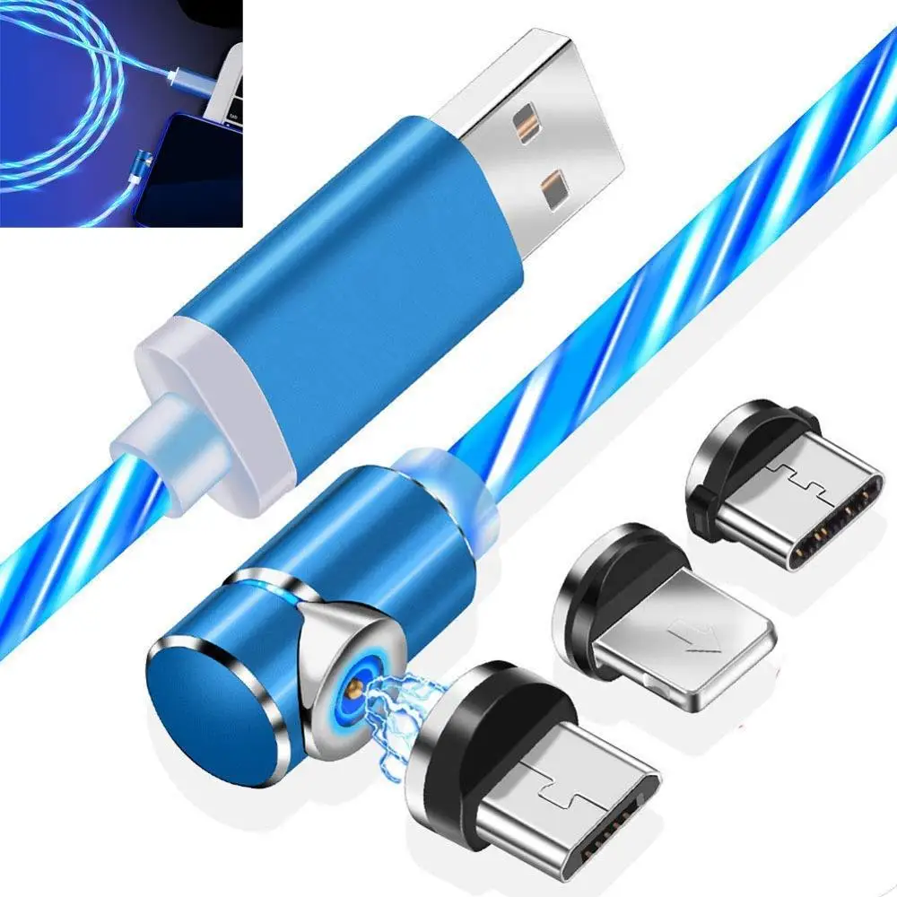 

eHuuGie Type C LED Flowing Charger Cable 90 Degree Micro usb Magnetic Cable 3 in 1 Charging Cord for iPhone X/Huawei/Samsung